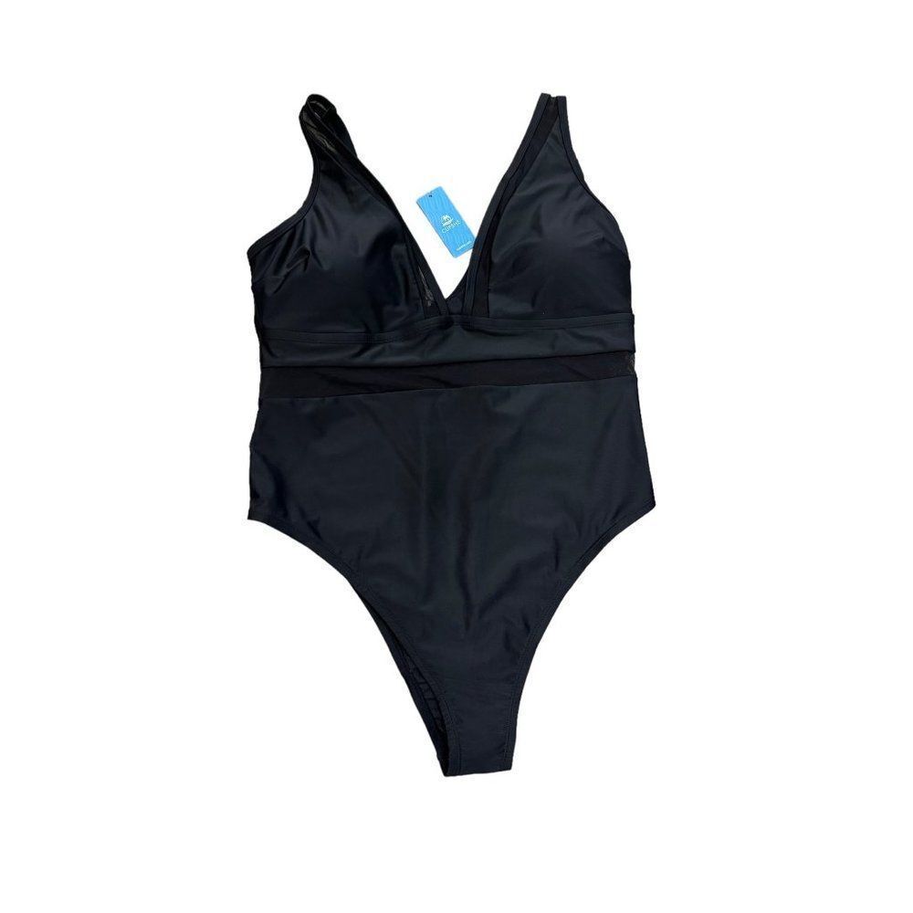 NWT Cupshe One Piece Swimsuit V Neck Mesh SHeer Tummy Control 2X
